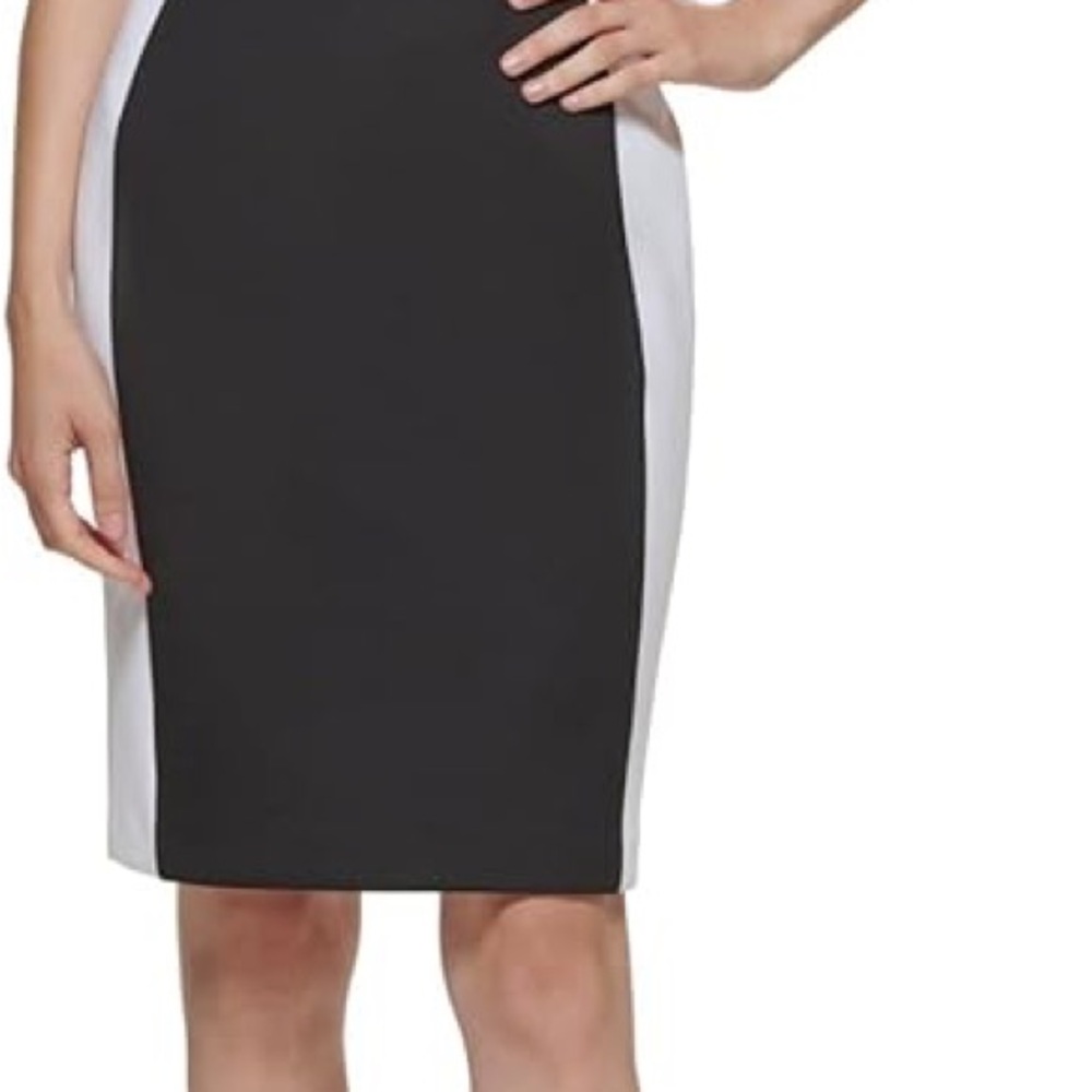 Calvin Klein Black and White Contrast Scuba Sheath Dress - Picture 2 of 5